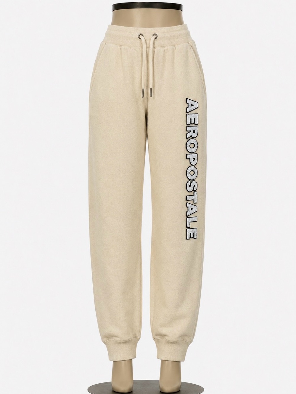 Aeropostale Joggers Cream Sweatpants with Side Logo - XS